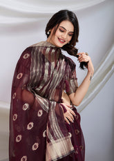 Wine Royale Zari Silk Saree with Stunning Zari Borders – Perfect for Festive Wear